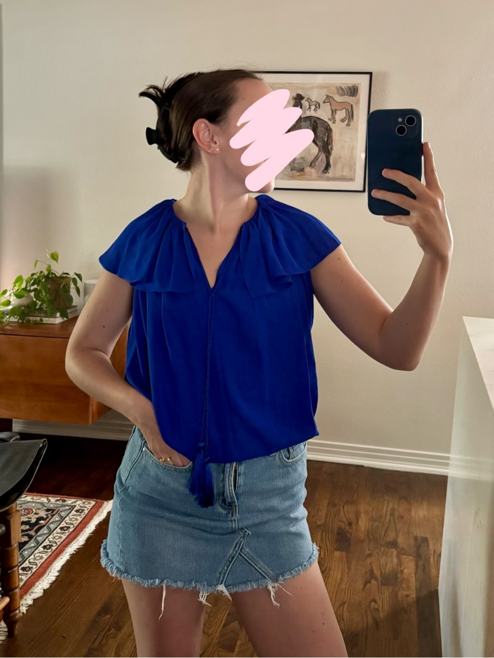 kate spade Royal Blue Tassel V-Neck Ruffle Blouse